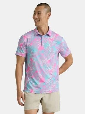 BirdieBound Mens Golf Polo Tropical Pink Aqua Size S
